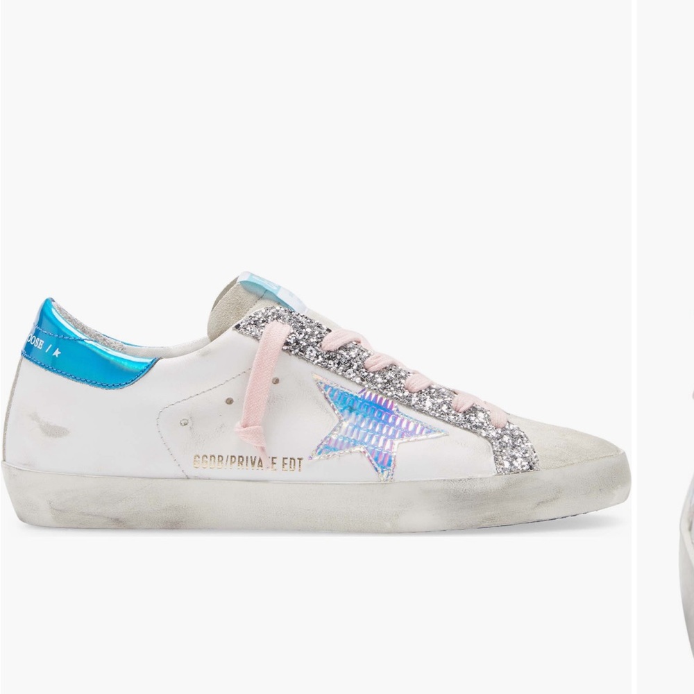 Golden Goose White and Blue Glitter Sneakers - Picture 3 of 14